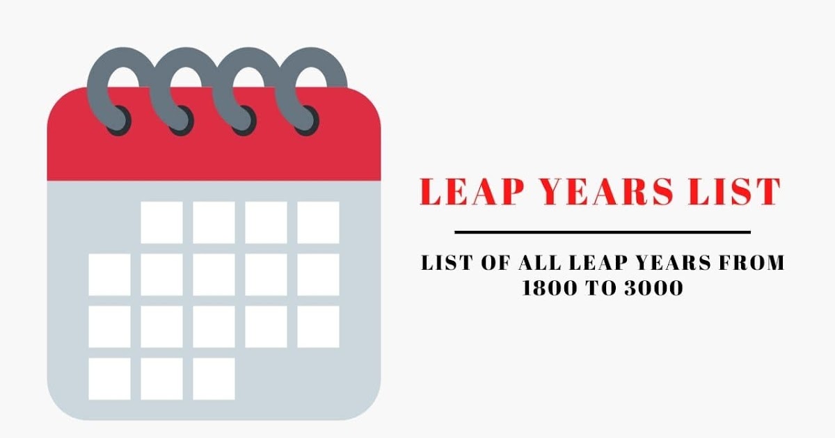 Leap Years List List Of All Leap Years From 1800 To 3000